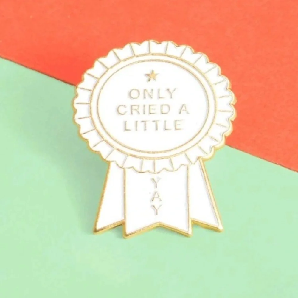 Pink gold ribbon only cried once yay enamel brooch pin denim bag hat clothes
